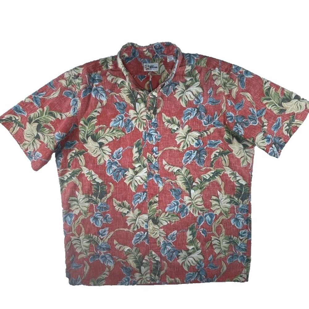 REYN SPOONER Hawaiian Shirt Mens 2XL Tropical Fern Reverse Print Resort Cruise